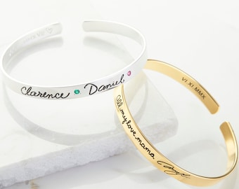 Werkelijke handschrift manchetarmband - manchetarmband gepersonaliseerd - bijpassende paar armbanden - gegraveerde manchetarmbanden - Valentijnsdag geschenken