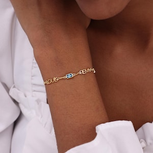 Custom Family Name Bracelet | Personalized Gold Birthstone Bracelet with Kids&#39; Names | Dainty Gift for Mom