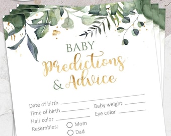 Baby shower predictions and advice cards, Baby predictions and advice, Baby wishes, Baby advice and predictions, Greenery baby shower