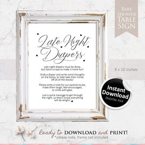 Late Night Diapers Sign for Baby Shower | Printable Diapers Thoughts or Diaper Advice Sign | Gender Neutral Baby Shower