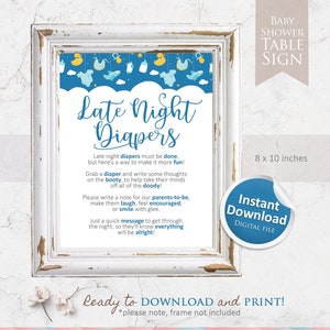 Late Night Diapers, Baby Shower Games, Baby shower sign, Diapers Thoughts, Printable games, Baby Shower Boy, Gender neutral, Digital file