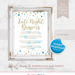 Late Night Diapers, Baby Shower Game, Boy Baby Shower, Baby shower sign, Printable games, Baby shower activities, Baby shower decor