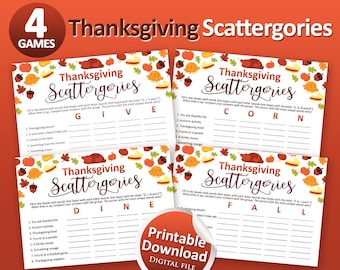 Thanksgiving Scattergories game bundle, Thanksgiving games, Friendsgiving game, Thanksgiving printable