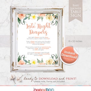 Baby Shower Games | Late Night Diapers Game | Baby Shower Sign | Instant Download