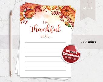 Thankful printable, Gratitude printable,  I'm thankful for, Thanksgiving printables, Grateful printable, Gratitude template