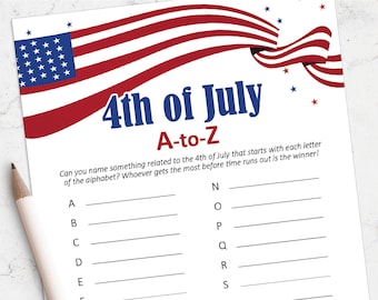 Printable Fourth of July game, 4th of July printable game,  Independence Day decorations, instant download