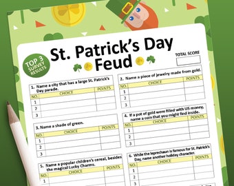 St patricks day game, Family Feud Game, Saint patricks day, Family games, Saint pattys day, Printable games, Adult party games