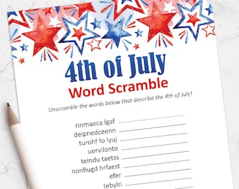 4th of July printable game, Fourth of July party ideas, Word Scramble game, Independence Day party, instant download