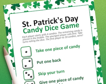 Candy dice, St patricks day games, Dice games, Saint patricks day, Saint pattys day, Family games, Kids games, St patricks day party