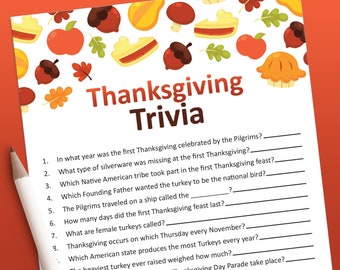 Thanksgiving Trivia Spiel, Thanksgiving Spiele, Thanksgiving zum Ausdrucken, Friendsgiving Spiel, Trivia Night, Sofortiger Download