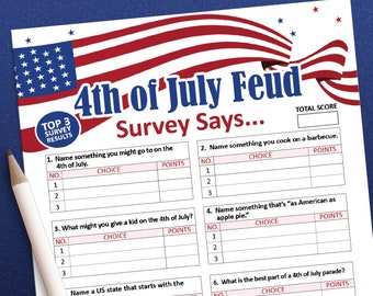 4th of July game, Feud game, 4th of July printable, Family games, Fourth of July games, 4th of July decor, Independence day, Adult games