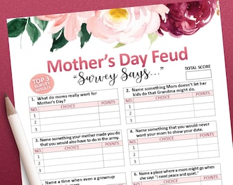 Mothers day games, Friendly Feud game for Mother's day, Printable games, Mothers day gift ideas, Family games