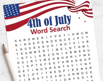 4th of July printable game, Fourth of July word search game, Independence Day, instant download