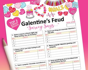 Galentine's games, Friendly Feud game, Galentine's party games, Printable games, Galentine games download, Galentine party, Galentine's Day