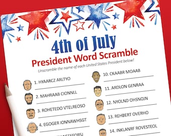 4th of July printable game, President trivia game, Fourth of July trivia game, US presidents, Independence Day, patriotic games, Download