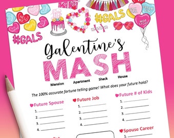Galentines Day games, MASH game, Galentines Day games, Galentines Day decor, Galentines Day party, Printable games, Adult party games