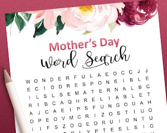 Printable Mothers day games, Word Search game for Mother's day, Printable games, Mothers day gift ideas, Family games