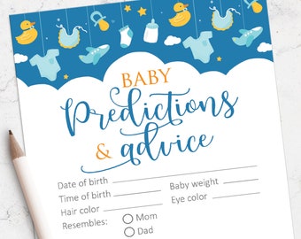 Tarjeta de predicciones para baby shower, tarjeta de consejos para baby shower imprimible, descarga instantánea para baby shower de niño