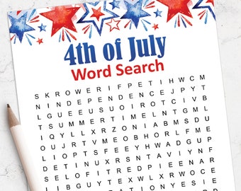 4th of July printable game, Fourth of July word search game, Independence Day, instant download