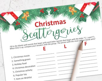 Printable Christmas Scattergories game, Christmas adult party, Christmas games, Instant Download