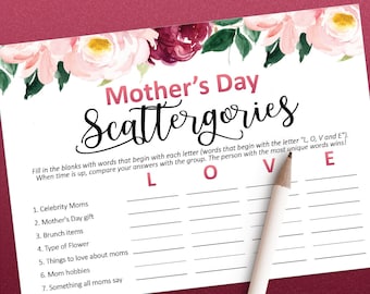 Mothers day games, Printable Scattergories game for Mother's day, Printable games, Mothers day gift ideas, Family games