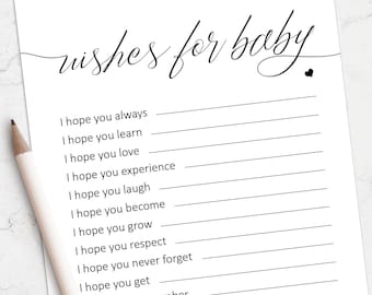 Tarjeta de deseos para el bebé para baby shower, tarjeta de deseos del bebé imprimible con un signo de deseos para el bebé incluido, descarga instantánea