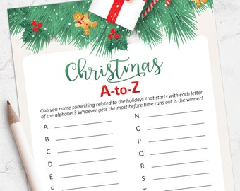 Printable Christmas A-to-Z game, Christmas adult party, Christmas games, Instant Download