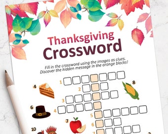 Printable Thanksgiving Games, Crossword Puzzle Game for Thanksgiving, Friendsgiving, Instant Download