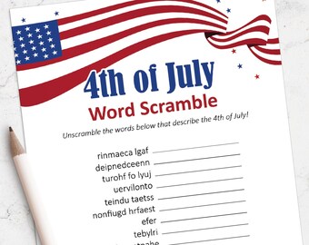 4th of July printable game, Fourth of July party ideas, Word Scramble game, Independence Day party, instant download