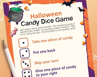 Halloween Candy Dice Game, Halloween printables, Halloween party games, printable halloween games, Halloween download, halloween kids