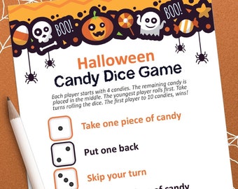 Candy Dice Game, Halloween party games, Halloween printables, Printable halloween games, Halloween download, halloween kids