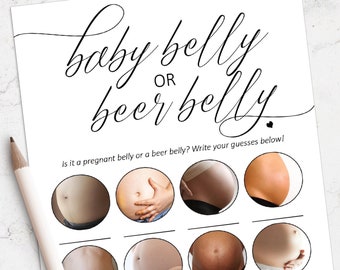 Baby belly or Beer belly game, Funny Baby Shower Games, Baby shower games printable, Instant Download