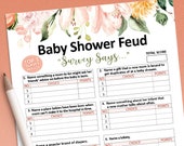 Baby Shower Feud Game, Baby Shower games, Printable game, Baby shower girl, Floral baby shower, Baby shower ideas, Digital download