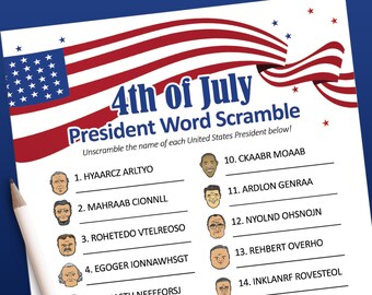 4th of July printable game, President trivia game, Fourth of July trivia game, US presidents, Independence Day, patriotic games, Download