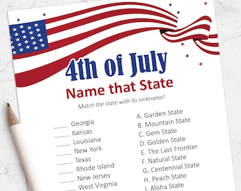 4th of July printable game, Fourth of July party ideas, Independence Day party, instant download