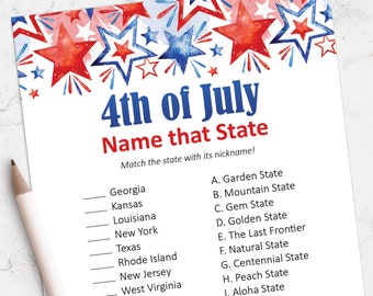 4th of July printable game, Fourth of July party ideas, Independence Day party, instant download