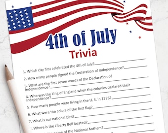 4th of July printable game, Fourth of July trivia game, Independence Day, patriotic games, instant download