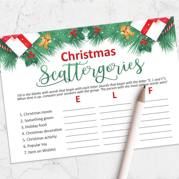 Printable Christmas Scattergories game, Christmas adult party, Christmas games, Instant Download