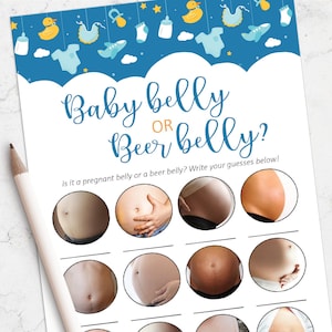 Baby belly or Beer belly game, Funny Baby Shower Games, Baby shower games printable, Instant Download