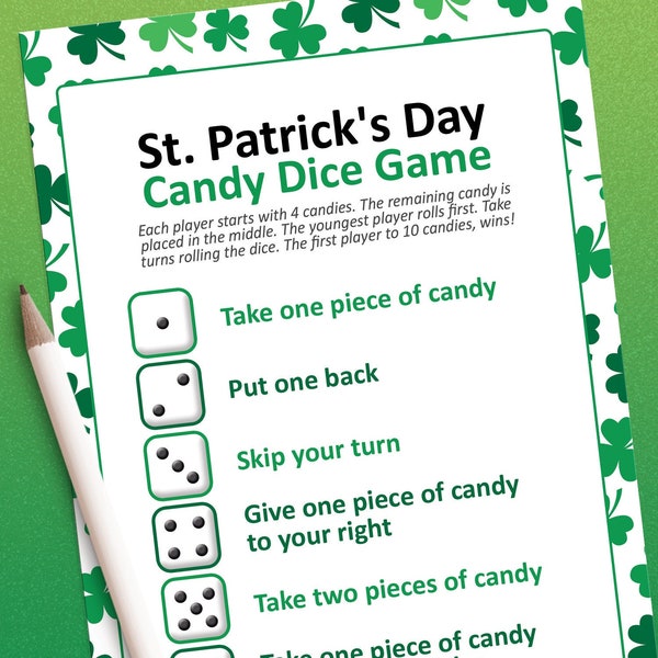 Candy dice, St patricks day games, Dice games, Saint patricks day, Saint pattys day, Family games, Kids games, St patricks day party