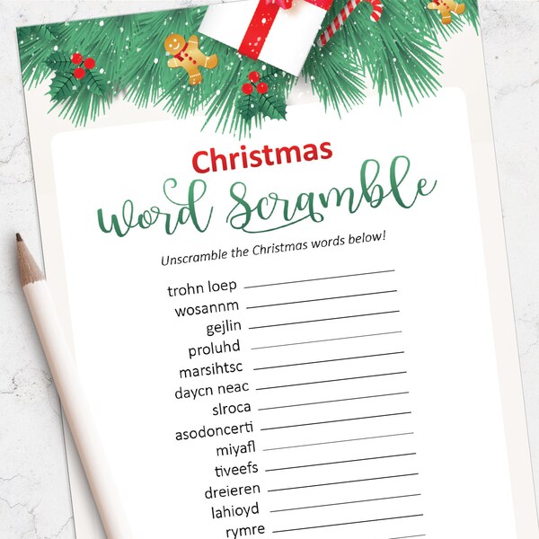 Printable Christmas Word Scramble game, Christmas games, Christmas party game, Instant Download