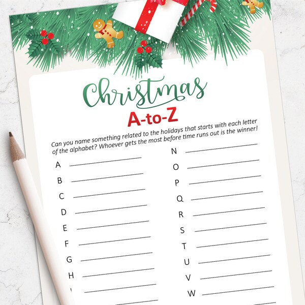 Printable Christmas A-to-Z game, Christmas adult party, Christmas games, Instant Download