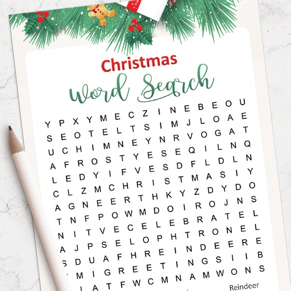 Printable Christmas Word Search game, Christmas games, Holiday party, Instant Download