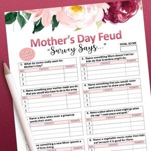 Mothers day games, Friendly Feud game for Mother's day, Printable games, Mothers day gift ideas, Family games