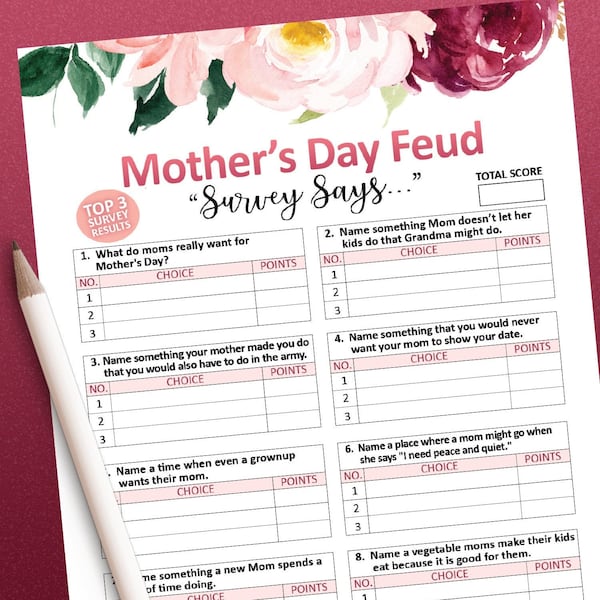 Mothers day games, Family Feud game for Mother's day, Printable games, Mothers day gift ideas, Family games