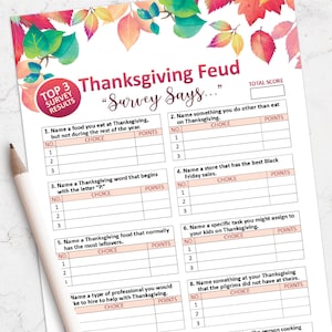 Family Feud Thanksgiving, Thanksgiving games for adults, Friendsgiving game, Thanksgiving ice breaker, Thanksgiving printable, Family games