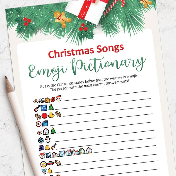 Christmas Emoji game, Christmas songs game, Printable Christmas games, Holiday party, Christmas in July, Instant Download