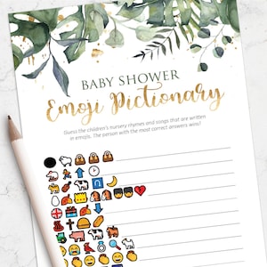 Emoji Baby Shower Games | Greenery Baby Shower | Emoji Pictionary Game | Instant Download