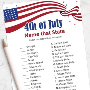 Juego imprimible del 4 de julio, ideas para la fiesta del 4 de julio, fiesta del Día de la Independencia, descarga instantánea