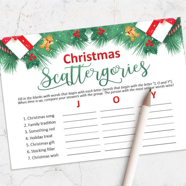 Printable Christmas Scattergories game, Holiday party,  Christmas party games, Instant Download